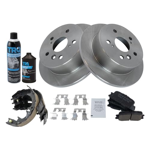 Image of TRQ Rear Brake Pad & Rotor Kit, with Chemical Kit Parking Brake Shoe Set Ceramic Compatible with 2002-2003 Lexus ES300 2004-2006 ES330 2002-2006 Toyota Camry