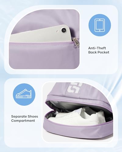 Image of Gym Backpack for Women with Shoe Compartment, Sport Backpack Casual Daypack for Girls, Small Cheer Bag Outdoor Leisure with Toiletry Bag, Purple