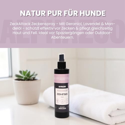 alphazoo Zeck-Attack Anti Zecken Spray für Hunde 500ml I Natürliches Mittel gegen Zecken mit Sofortwirkung I Langzeit Zecken Schutz