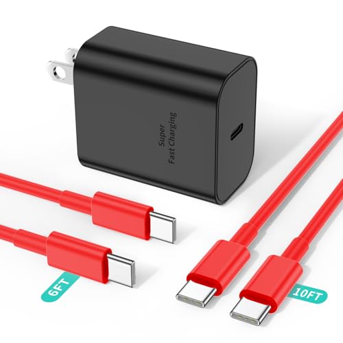 45W Super Fast Charger Type C for Samsung S24, USB C Android Phone Charger Fast Charging Block with 6FT/10FT Type C Charger Cord for Samsung Galaxy S24+ Ultra/S23+ Ultra/S22+ Ultra/iPhone 16-Red