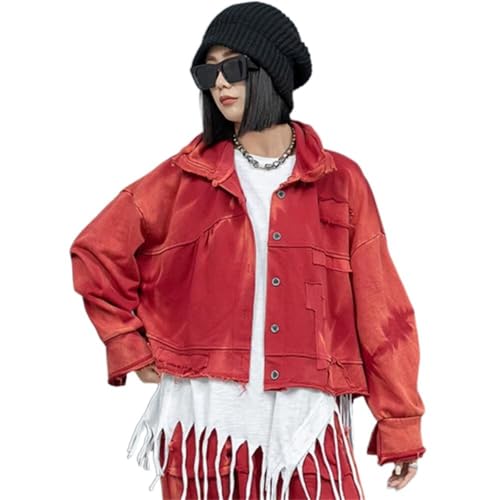Veste en Jean pour Femmes GUOYUXIAO Manteau Coton Rouge Col Montant