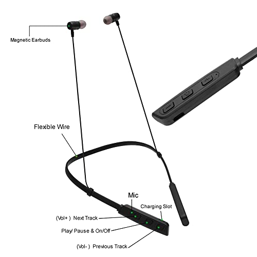 Image of Hitage NBT-14 Musk Series Super Bass BT Version 5.1 HD Voice Imported Chip Neckband Bluetooth Headset (Black, in The Ear)