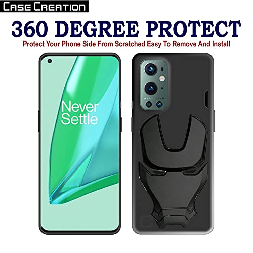Image of COVERLY Official 3D Smooth Feel Avengers Logo Mask Soft Rugged Grip TPU Silicone Iron Man Engraved Cartoon Movie Engraved Silicone Rubber Matte Strong Back Cover for Oneplus 9R -Black