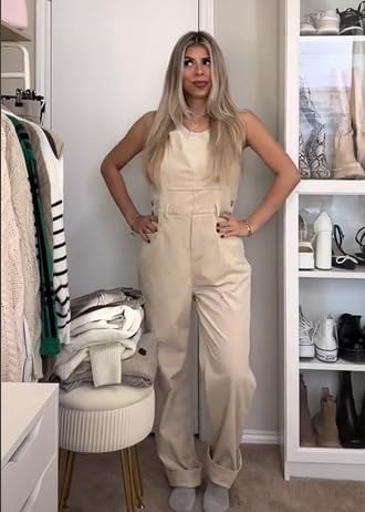 Onedreamer Women's Corduroy Overalls With Adjustable Straps, Baggy Bib Jumpsuit, Casual With Pockets - Image 3