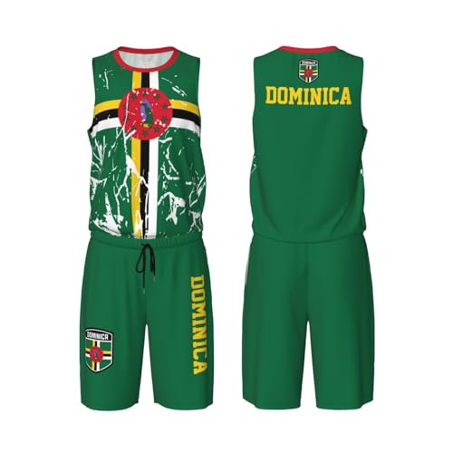 Dominica Flag Grain (3) Basketball Jersey Uniform Suit for Men Women Adults Training Athletic Set