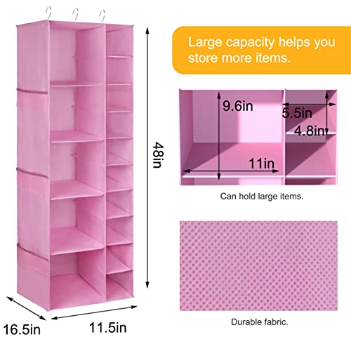 Libeder Shoe Organizer for Closet, 15 Shelf Hanging Closet Storage Shelves - 10 Shoe Rack Organizer and 5 Compartment for Clothes with 6 Side Mesh Pockets for Scarves Socks,Gloves, Pink by Libeder - Used condition - Image 3