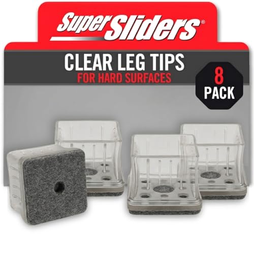 Super Sliders 1 Inch Square Chair Leg Tips with Gray Felt Bottom – Heavy Duty Silicone Furniture Leg Caps, Steel Reinforced Floor Protectors for Chairs & Tables, 8 Count