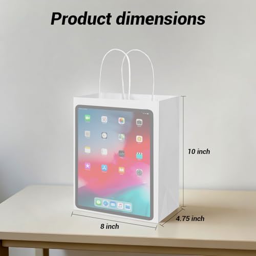 bagmad 100Pcs Medium White Kraft Paper Bags