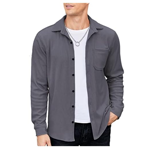 COOFANDY Camisa masculina de veludo cotelê, casual, manga comprida, abotoada, jaqueta leve, Concurso, azul, G