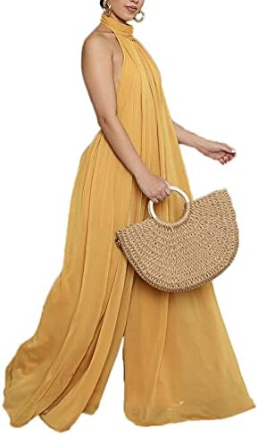 Ekaliy Women’s Sexy Summer Jumpsuit Halter Neck Sleeveless Chiffo...