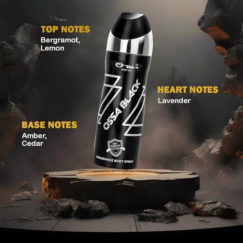 Image of Ossa Black Body Spray Deodorant For Men, 200ML | Masculine Premium Deodorant with Ambery and Citrusy Notes | Long Lasting Fragrance Ideal For All Day Elegance and Every Occasions