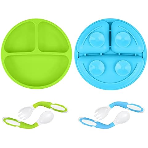Vicloon Platos de Silicona para Niños con Ventosa y Cubiertos Cover