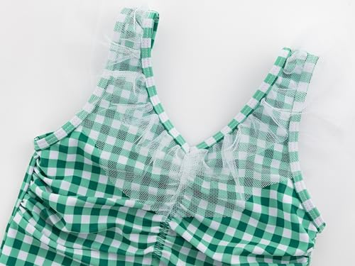 LIZENS Girls One Piece Swimwear Cute Lace Ruffle Checkered Bathing Suit for Kids3
