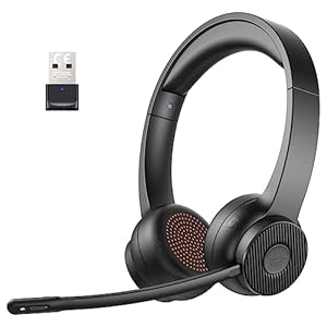 Wireless Headset for PC, Bluetooth 5.2 Headset with USB Dongle, 55Hours Playtime, AI Noise Cancelling Microphone (ENC), Stereo, Calls/Music Mode, On Ear Computer Headphones for Skype Laptop
