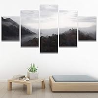 SIGNWIN 5 Panel Canvas Wall Art Foggy Mountains for Home Decorations Ready to Hang - 60