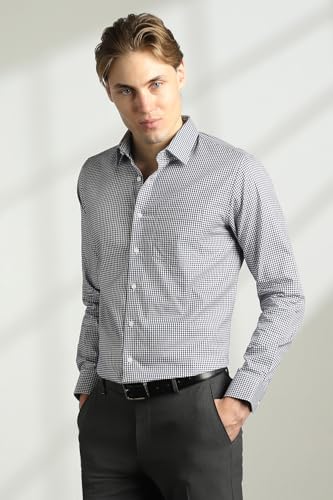 Image of Van Heusen Formal Checkered Shirt for Men| Premium Cotton| Full Sleeves| Slim Fit |Breathable Fabric