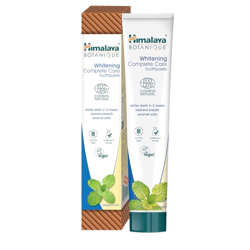 Himalaya Ecocert Cosmos Natural certificación Pasta de dientes blanqueadora Himalaya Botanique Complete Care con Activos Orgánicos, sabor a menta | Dientes más blancos | Sin flúor, 75 ml