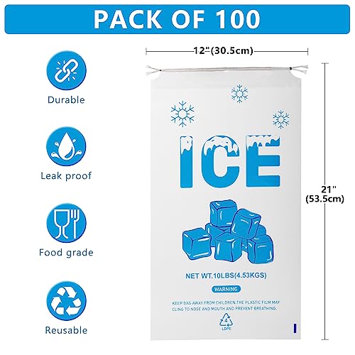 Image of 100 PACK 10 lb. Drawstring Ice Bags 12 x 21 Inch Heavy-Duty
