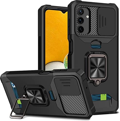 for Samsung S22 Ultra Case with Screen Protector, Sliding Camera Cover and Card Holder, Ring Kickstand Military Shockproof Full Body Protective Shell for Samsung S22 Ultra 5G (Galaxy S22 Ultra,Navy)