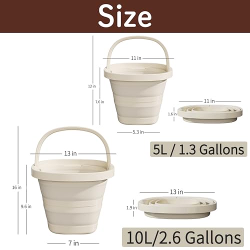 Seau pliable gris de 5L au format carré compact pour la maison