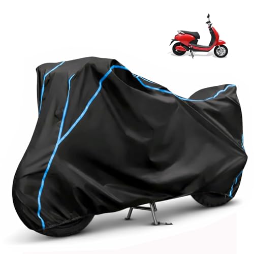 Image of Compatible with Evolet Pony Waterproof Two Wheeler Scooter Body Cover Water Resistant, Heavy Duty, UV Rays, Dust & Scratch Protection for All-Modal & Variants (Black,Sky Blue Piping)