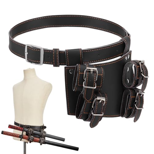 NBEADS Medieval Sword Frog Case, Leather Sword Case for Belt Sword Sheath PU Leather Sword Holder Renaissance Belt Rapier Case for Knight Pirate Cosplay Costume, Black, 7.5x6.9x1.9inch