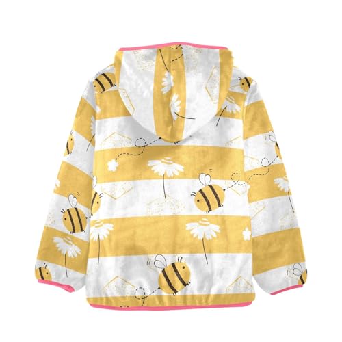 OTVEE Bee Daisy Yellow Stripe Kids Hoodie Jacket Fall Spring Full Zip Warm Outwear Coat2