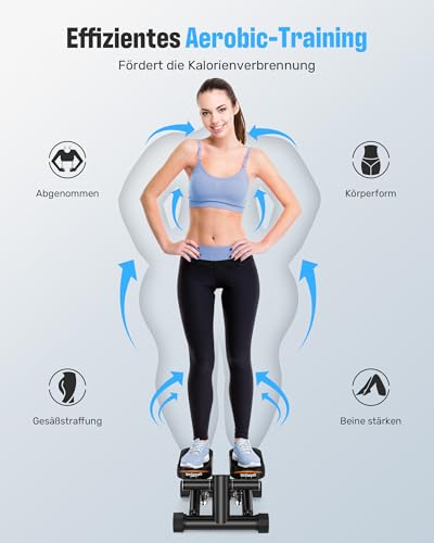 Sportsroyals Exercise Stair Stepper für Zuhause Testsieger– Up-Down Swing Stepper mit Power Ropes for Bein/Arm/Butt Training, Home Office Fitness Exercise