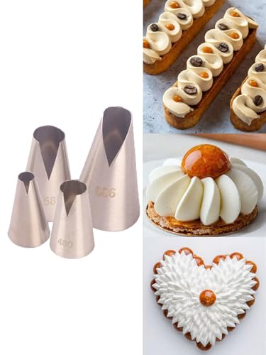 Embouts de Poche à Douille Saint Honore, Améliorez Vos Créations de Pâtisserie avec des Embouts à Douille en V, Lot de 4 Pièces