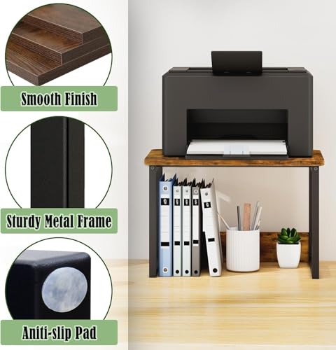 Image of MTANK Heavy Duty Desktop Printer Stand with Storage - Multi-Purpose Shelf Organizer for Home Office, Small Printer Table for Copier, Scanner & Fax Machine (Rustic Brown)