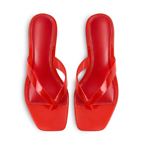 Image of Dsevht Kitten Heels for Women Jelly Square Open Toe Sandals Flip Flop Heel Summer Low Heeled Thong Sandals