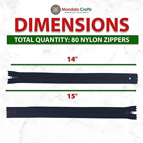 Image of Mandala Crafts 80 PCs Navy Blue Closed-End 14 Inch Nylon Zippers for Sewing