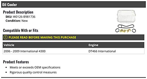 Marketplace Auto Parts Oil Cooler - Compatible with 2006-2009 International 4300 DT466 International