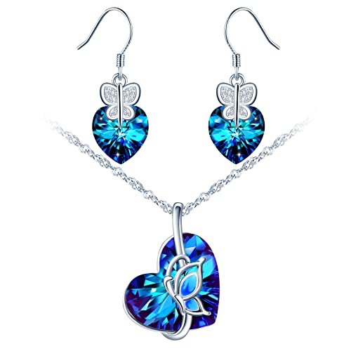 Juegos de joyas de plata 925 para mujer con cristal elegante de corazón