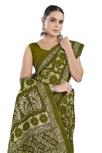 Image of TAMAIRA FASHION Mulmul Pure Cotton Saree For Woman Floral Batik Printed |Office Wear Daily Wear Sarees For Women Without Blouse Piece (Available in 16 Colours)