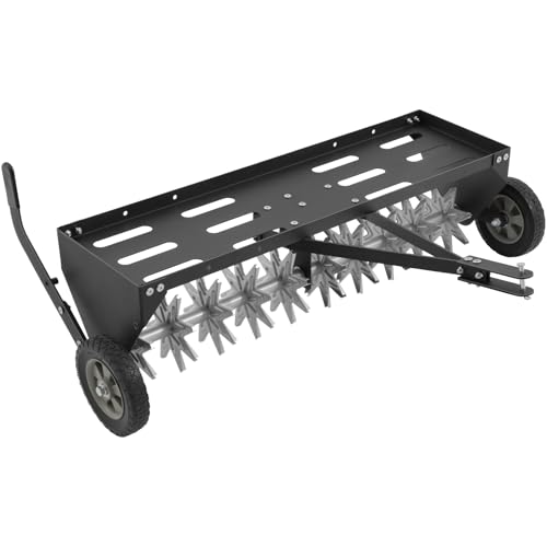 Doniks 40' Tow Behind Plug Aerator with Transport Wheels, Lawn Aerator Tow Behind with Galvanised Steel Tines and Extra-Wide Tow Bar, Pull Behind Aerator for Gardens, Lawns, Farms