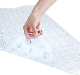 YINENN Bath Tub Shower Safety Mat 40 x 16 Inch Non-Slip and Extra Large, Bathtub Mat with Suction Cups, Machine Washable Bathroom Mats with Drain Holes, Clear