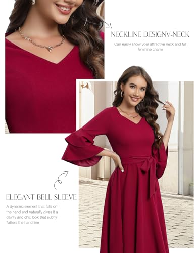 Image of DRESSTELLS Women's Cocktail Dress Summer Wedding Guest Party Vintage 3 /4 Bell Sleeve V Neck A-Line Dress