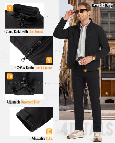 Image of 33,000ft Men's Lightweight Softshell Jacket Warm Fleece Lined Windbreaker Waterproof Soft Shell for Outdoor Hiking