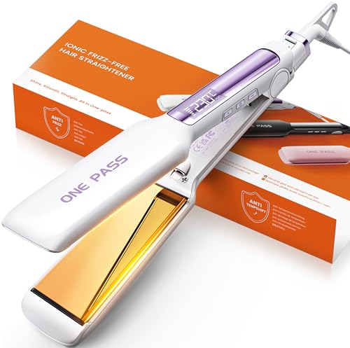 Faszin Professional Hair Straighteners 42mm Wide Plate Titanium Negative Ion Flat Iron 30s Rapid Heating 11 Adjustable Temperature Levels (130-230) Real-time Temperature Display (White)