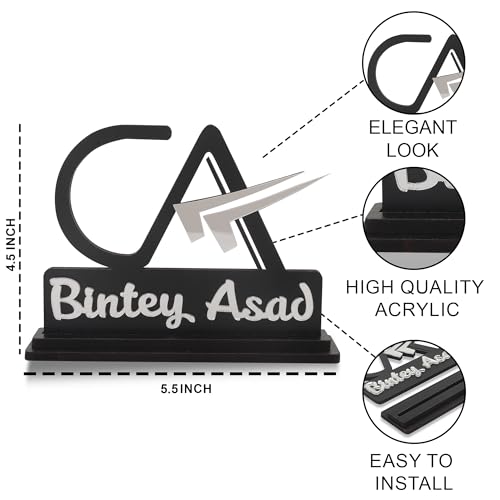 Image of Chartered Accountant CA Office Desk Name Plate crafted with Imported MDF and Mirror Acrylic | Best Gift for CA