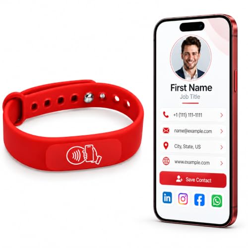 NFC Smart Business Card Wristband, Adjustable (Red)