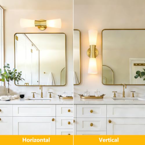 Image of Bathroom Wall Sconce, Modern Indoor Vanity Light Fixtures, Up Down Lighting, Wall Mount Lamp for Living Room Bedroom Hallway Stairway Fireplace Mirror E26 Base (White & Gold - 1pack, 13inch)