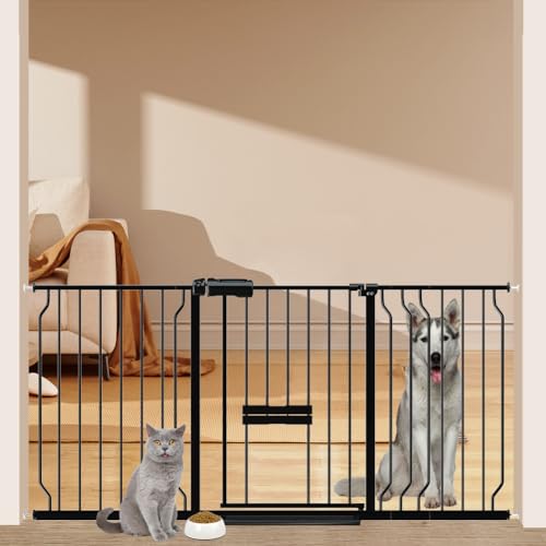 Image of Foreng Extra Wide Dog Gates for Doorways 52.76"-62.2" Extra Wide Dog Gate with Door,Baby Gate with Pet Door Pressure Mounted Pet Gate