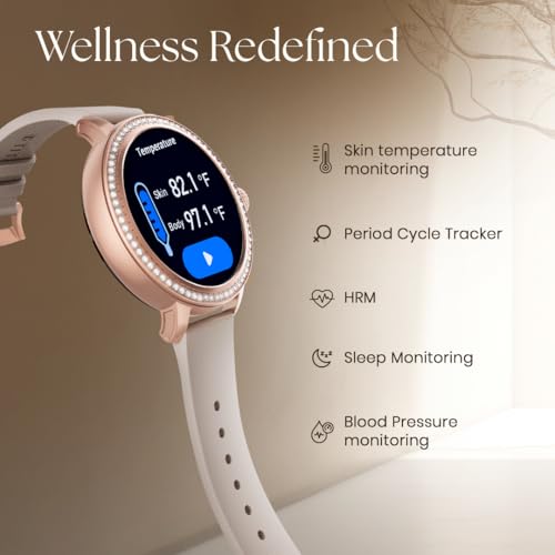 Image of Titan Valerie 1.19 inch AMOLED Studded Stainless Steel Smart Watch for Women, Next-Gen Chipset, Functional Crown, SOS & BT Calling, Women Wellness Suite, BP & Skin Temp Monitor, Fast Charging (Brown)