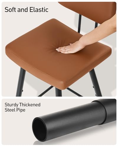 Set de 2 Butacos de Barra KJGKK K-BARS, 30 Pulgadas de Alto, Asiento Acolchonado y Respaldo, Tapizado en Cuero Sintético, Patas de Aleación de Acero, Estilo Moderno, Color Caramelo Marrón miniatura 5