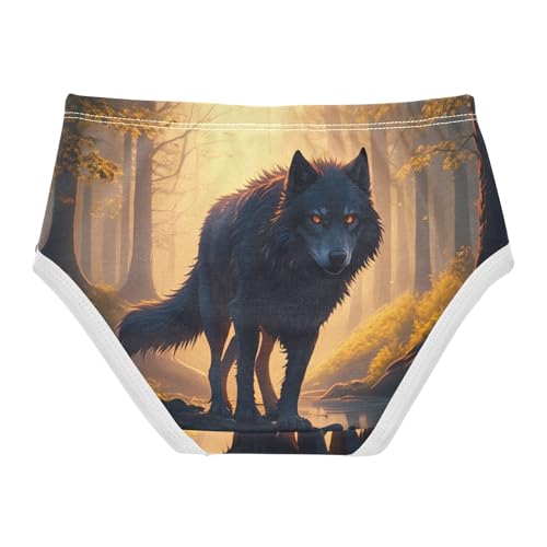 Black Wolf Autumn Forest Panties Little Girl Toddler Girls Underwear Cotton Florals Kids Undies Briefs 2t2