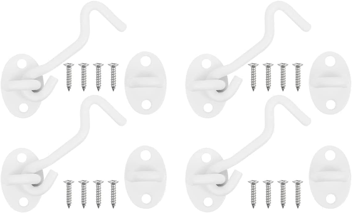 Hook and Eye Latch Gate Bolt Lock,4pcs Window Privacy Duty for Garage Hooks and Swivel Steel Door Thicken Part Heavy Cabin Easy Stainless White,inch Bathroom