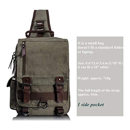 Leaper Retro Crossbody Bag Sling Bag Canvas Messenger Bag for Men Women Shoulder Bag Crossbody Handbags Satchel Army Green, M - Thumbnail 3