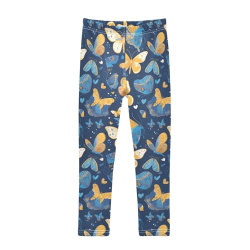 KLL Blue and Yellow Butterflies Girls Cotton Pants Soft Full Length Yoga Pants Running